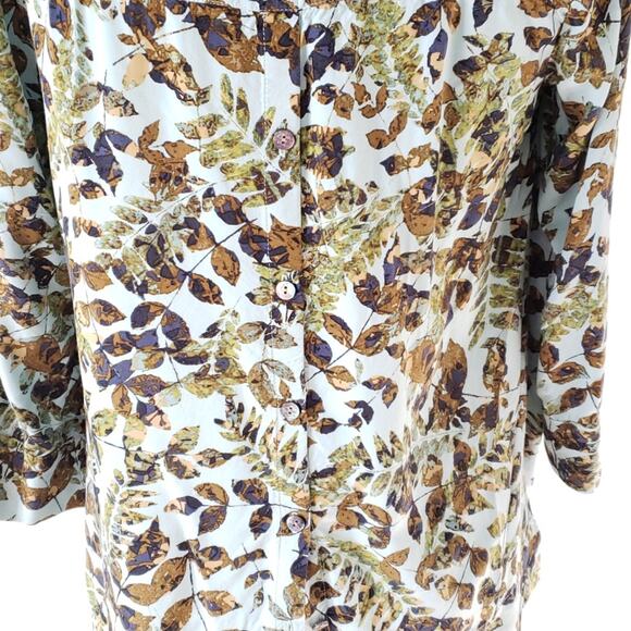 J. Jill Fern Print Button Back Sky Blue Blouse Boxy Viscose Rayon Women XS - Picture 5 of 8